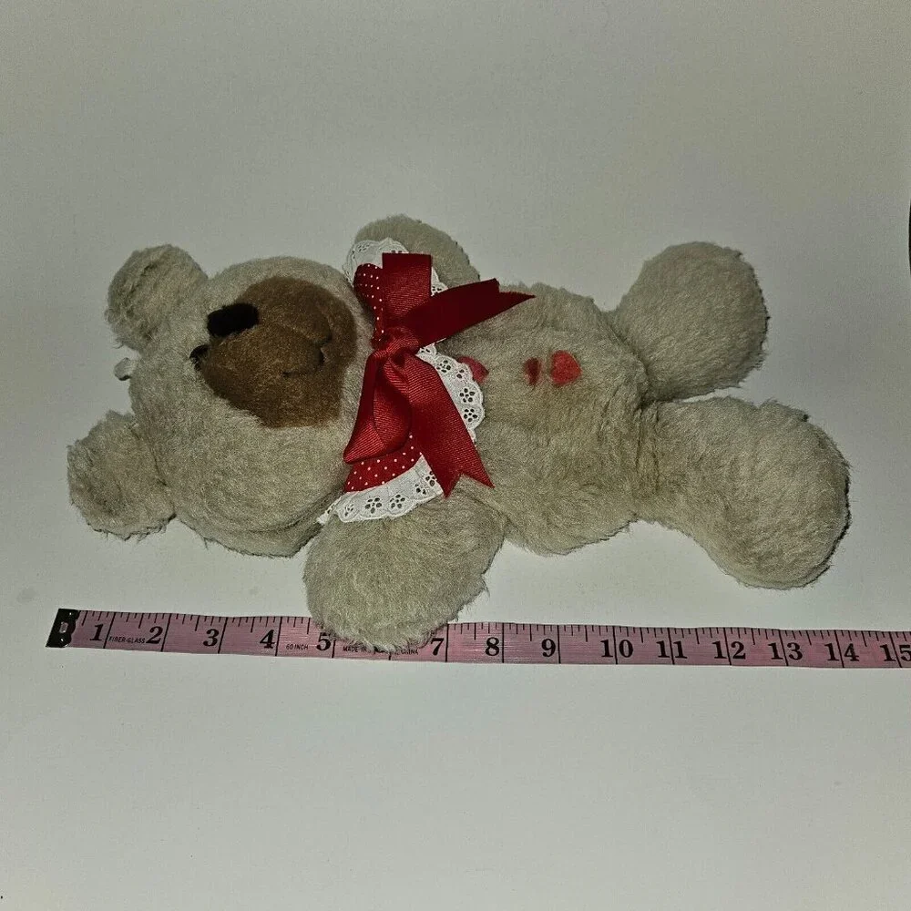 VTG 1984 Hallmark Girl Teddy Bear Cranberry Plush Stuffables Pocket 14